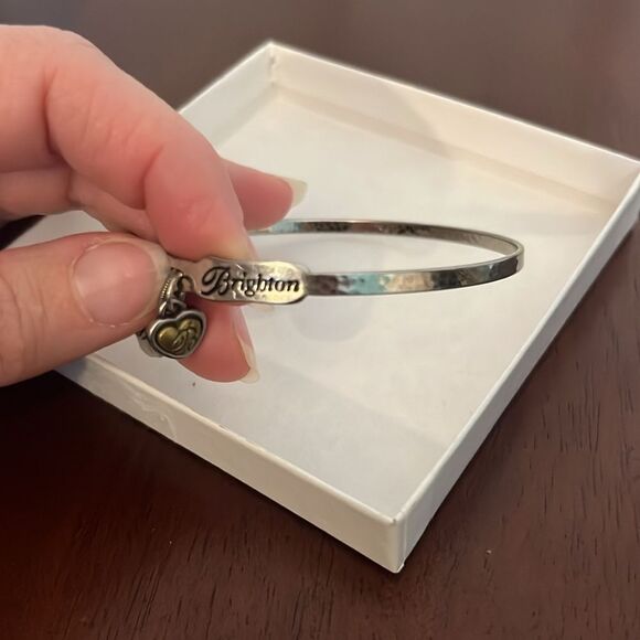 Brighton Faith Hope Love Cross Heart Charm Hammered Metal Bracelet Cuff - Picture 4 of 6